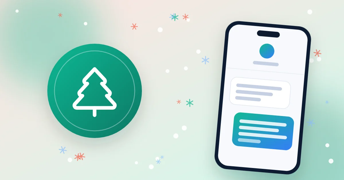 Ilustración: un árbol de Navidad y un teléfono que recibe un SMS