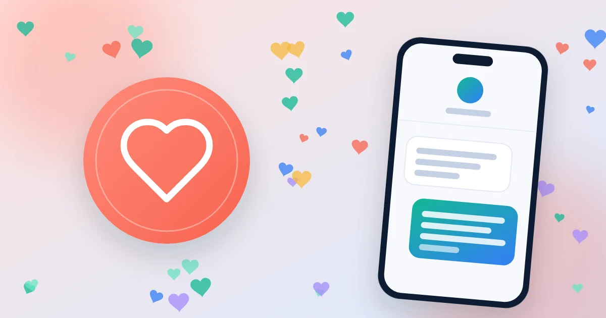 Illustration : un cœur et un téléphone qui reçoit un SMS d’amour
